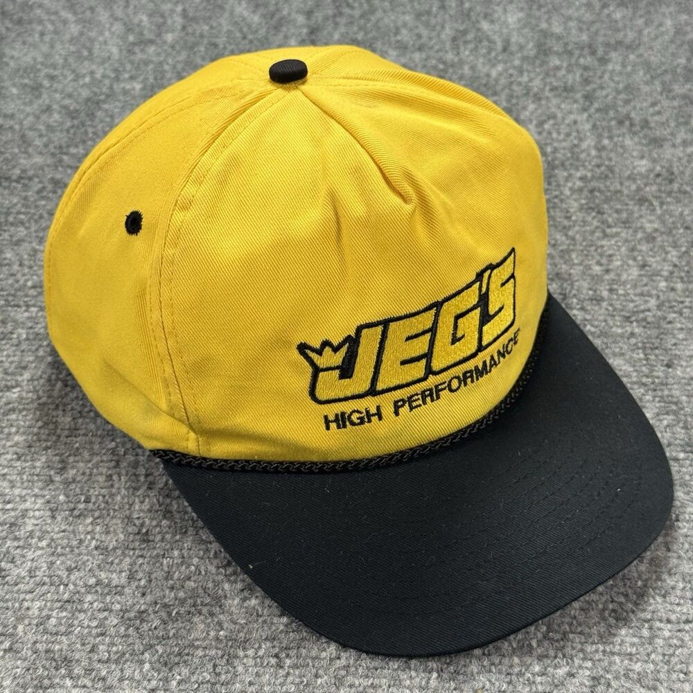 Vintage JEGS High Performance Snapback Rope Hat Cap Yellow And Black